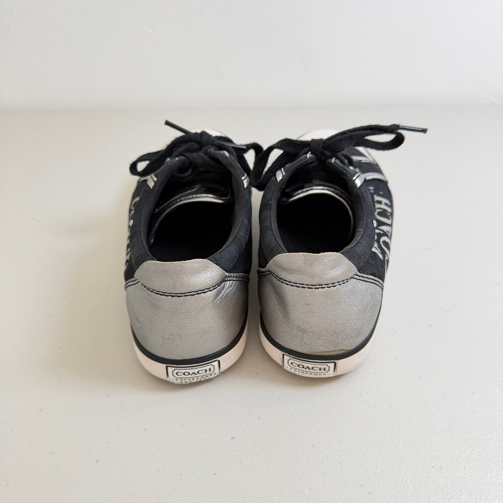 Coach VTG Barrett Black Canvas Signature Graphic Sneakers Silver Trim W 8 B - Picture 4 of 9
